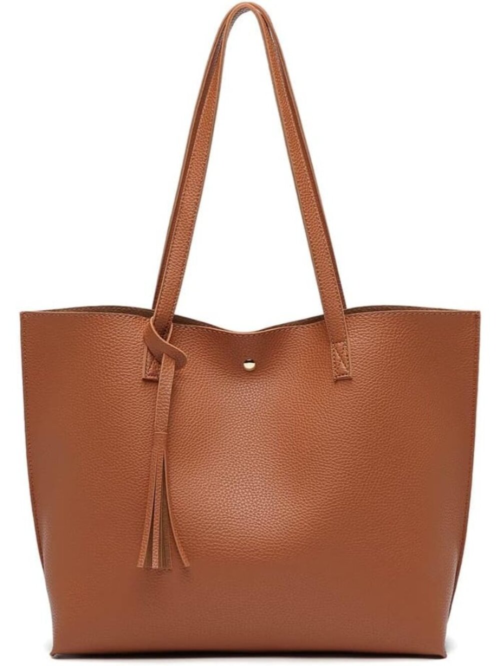 Women’s Russet Soft Faux Leather Tote Bag Tassel Large Shoulder Purse